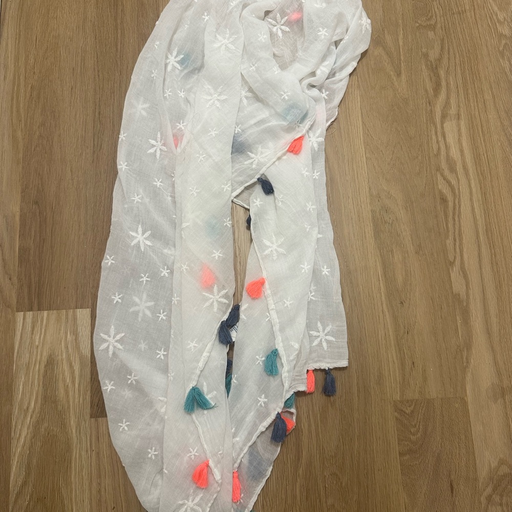 American Eagle Outfitters White Scarf with Colorful Tassels
